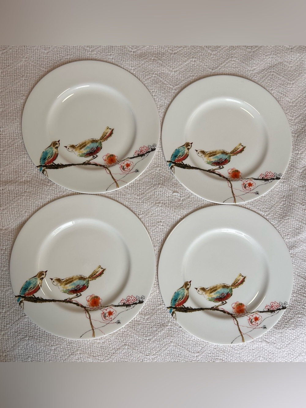 Lenox Chirp Simply Fine Salad Lunch Plates 9 1/4" Bird & Floral Set 4.